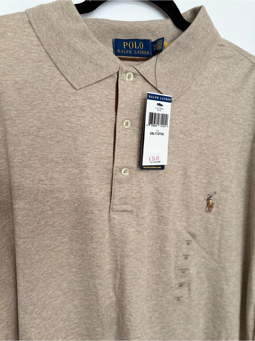 Polo by Ralph Lauren Men's Heather Beige Polo Shirt with Embroidered Pony